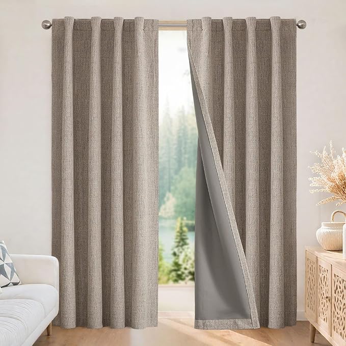 Joydeco Blackout Curtains for Bedroom - 100% Light Blocking 2 Panels Set Linen Drapes 42" W x 108" L, Thermal Insulated Room Darkening Curtains, Linen Textured for Living Room, Rod Pocket & Back Tabs