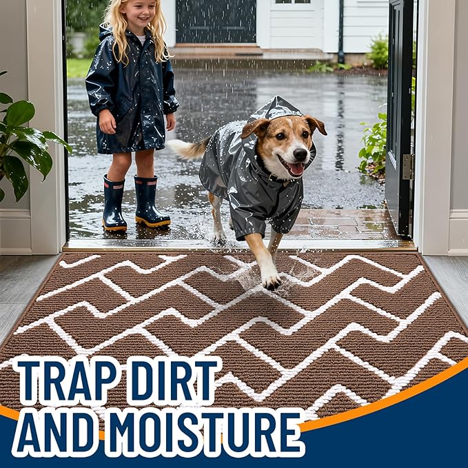 OLANLY Front Door Mat, Non-Slip Rubber Backing, Dirt Resistant and Absorbent, Washable, Easy to Clean Low-Profile Indoor Doormat for Back Door, Entryway, Inside Entrance, 48x32, Coffee