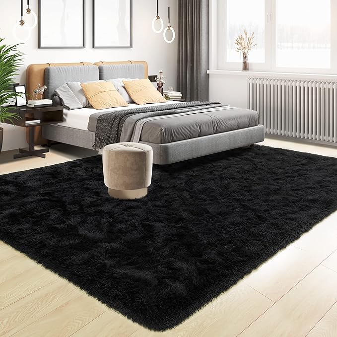 Tepook Area Rugs 10x14 for Living Room, Super Soft Fluffy Rugs for Bedroom, Modern Shaggy Rug Fuzzy Carpets for Kids, Plush Indoor Nursery Home Decor Rug with Non-Slip Bottom, Black
