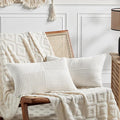 Fancy Homi 2 Packs Cream White Lumbar Decorative Throw Pillow Covers 14x22 Inch for Living Room Couch Bed Sofa, Rustic Farmhouse Boho Home Decor, Soft Striped Corduroy Rectangle Accent Cushion Case