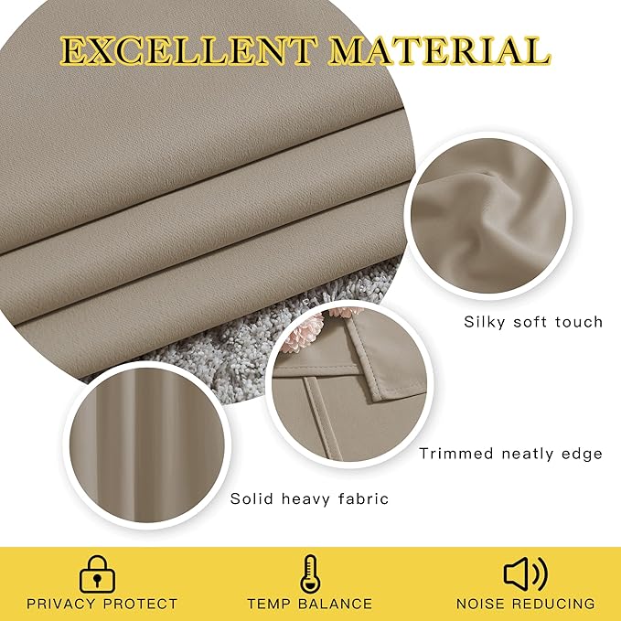 NICETOWN Taupe Curtain Panels - (52 inches by 120 Inch, Black, Set of 2) Home Decoration Thermal Insulated Solid Grommet Blackout Curtains/Drapes for Hall/Dining Room