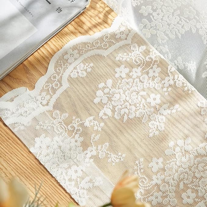 YJ YANJUN Vintage Lace Curtains Elegant Flower Off White 132 inch Curtains 1 Pair Extra Long Cream Colored High Ceiling Drapes for Large Windows Patio Sliding Door 11 Foot 52" W x 132" L Ivory