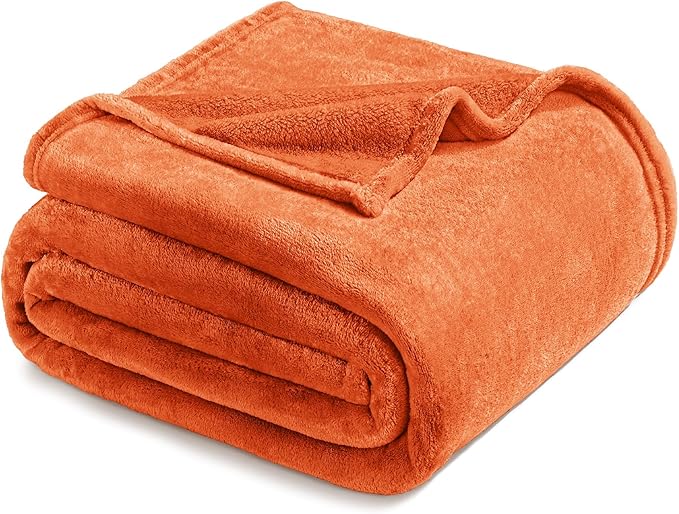 Exclusivo Mezcla Fleece Blanket Twin Size for Bed, Super Soft and Warm, All Season, Cozy, Plush, Lightweight, 60x80 Inches Burnt Orange