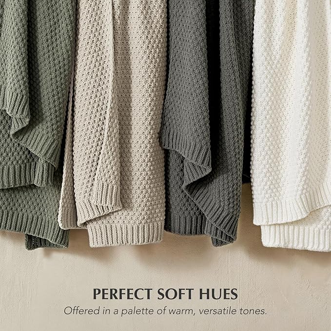 EVERGRACEHOME Chunky Chenille Knit Throw Blanket for Couch, Soft Luxurious Moss Stitch Blankets for Bed, Cozy Decorative Farmhouse Knitted Throws for Sofa, Charcoal Gray, 50" x 60"
