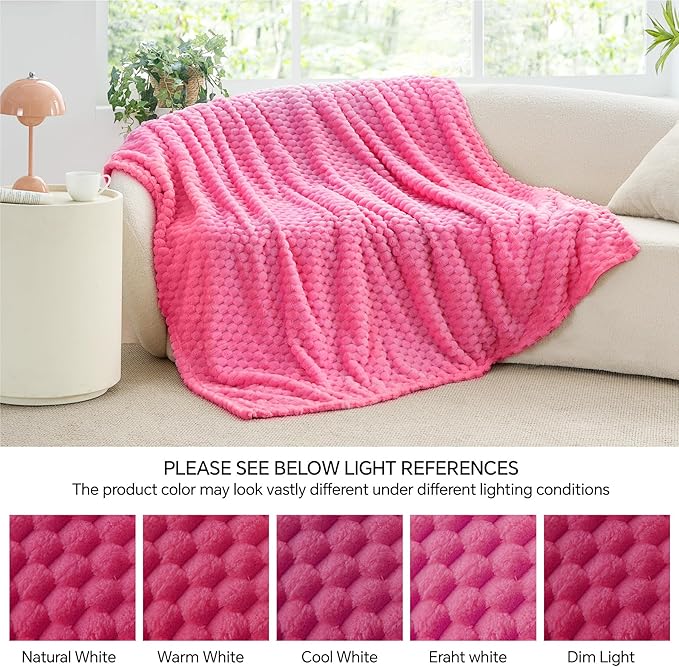 BEDELITE Fleece Throw Blanket for Couch & Bed - 3D Jacquard Decorative Hot Pink Blanket, Super Soft and Cozy Warm Fuzzy Blanket All Seasons Suitable, 50x60Inches