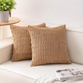 Pack of 2 Corduroy Decorative Throw Pillow Covers 26x26 InchSoft Striped Pillow Covers Modern Farmhouse Home Decor for Sofa Living Room Couch Bed（Coffee）