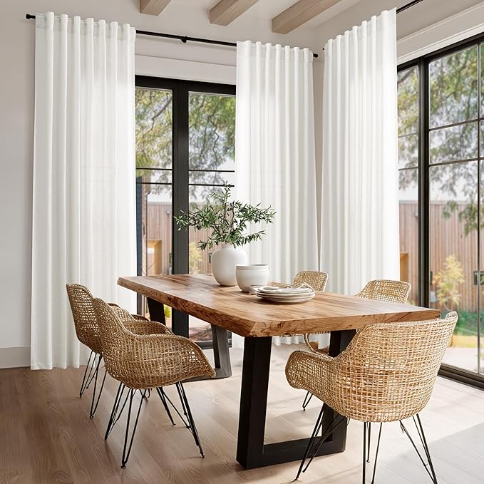 Nanspring Beige White Linen Curtains 84 Inch Length for Living Room Linen Blend Back Tab and Rod Pocket Semi Sheer Light Filtering Rustic Coastal Decor Curtains for Bedroom 60 x 84 Inch, 2 Panels