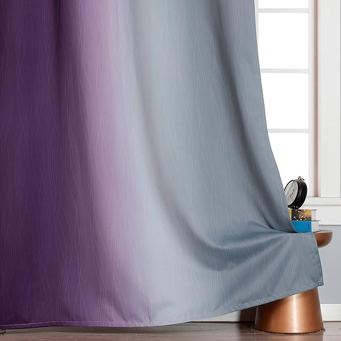 Estelar Textiler Ombre Purple and Grey Blackout Curtains 72 Inches Long, Full Room Darkening Curtains for Living Room, Grommet Thermal Insulated Gradient Drapes for Bedroom, 42x72 Inch, 2 Panels