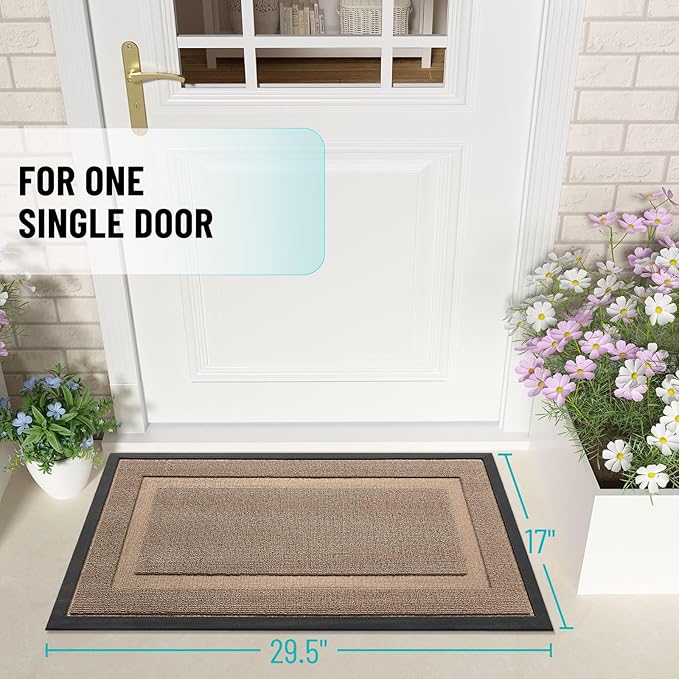 OLANLY Front Door Mat Indoor Outdoor Entrance, Waterproof All-Season, All-Weather Doormat, Sturdy Natural Rubber, Low Profile, Easy Clean Patio Porch Entryway Mat, 47x17, Mocha