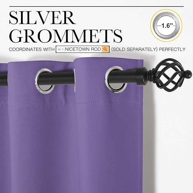 NICETOWN Blackout Window Curtains 60 inch Length 2 Panels, 34 x 60 Inch, Lilac Purple, Grommet Top Room Darkening Thermal Insulated Solid Vertical Drapes for Bedroom/Kid Room