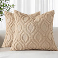 decorUhome Throw Pillow Covers 22x22 Inch Set of 2, Soft Plush Faux Wool Light Khaki Solid Couch Pillow Covers, Accent Euro Sham Farmhouse Neutral Square Pillow Cases for Sofa Bed Living Room