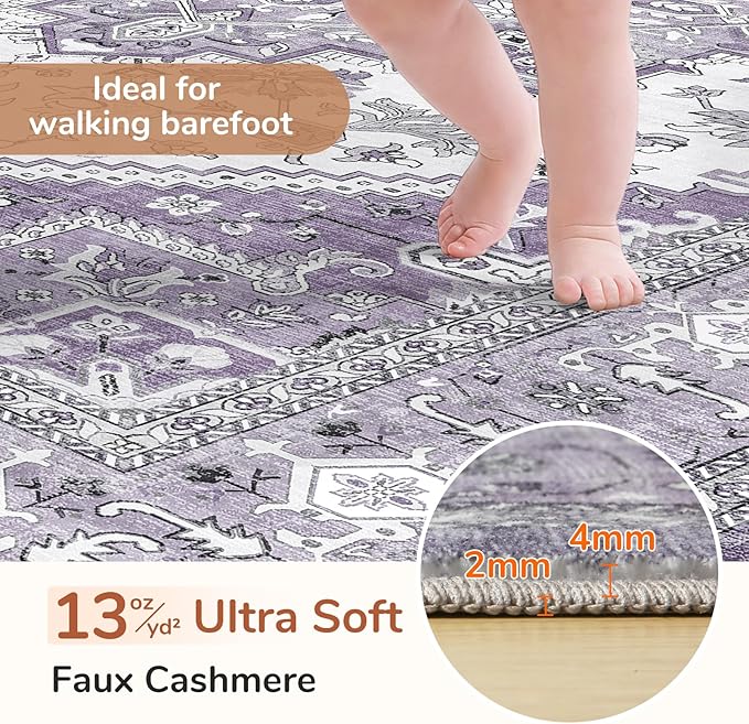 OPPODREAM Soft 8x10 Area Rugs, Washable Rugs 8x10 with Non Slip Backing, Faux Cashmere Low-Pile 8 x 10 Carpet, Purple
