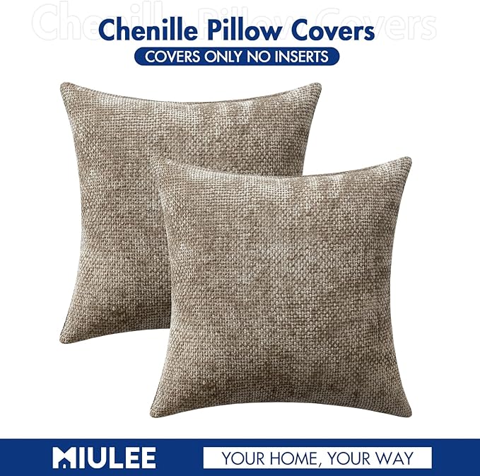MIULEE Pack of 2 Lumbar Couch Throw Pillow Covers 20x12 Inch Neutral Khaki Modern Boho Accent Decorative Pillow Covers Soft Chenille Farmhouse Cushion Covers for Home Decor Bed Sofa Living Room