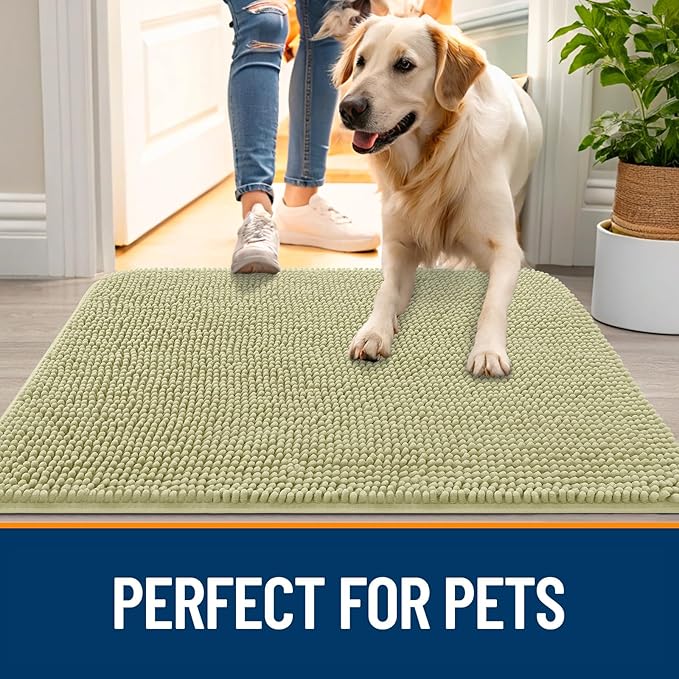 OLANLY Dog Door Mat for Muddy Paws 47x32, Absorbs Moisture and Dirt, Absorbent Non-Slip Washable Doormat, Quick Dry Chenille Mud Mat for Dogs, Entry Indoor Entryway Carpet for Inside Floor, Vanilla