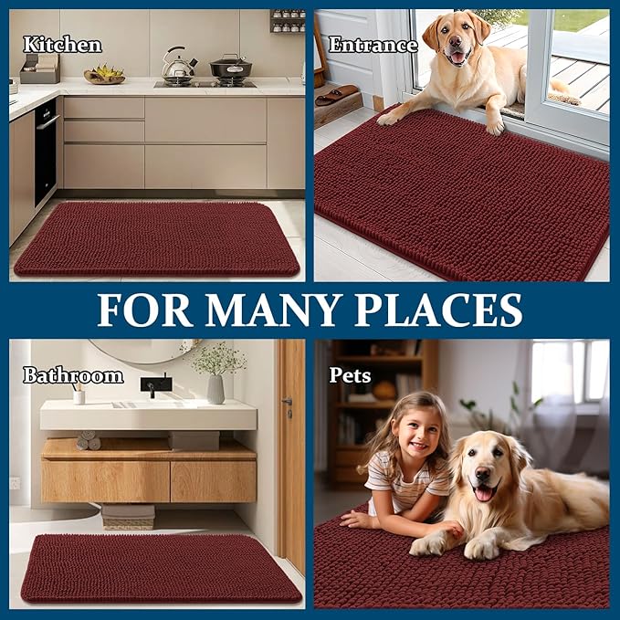 OLANLY Dog Door Mat for Muddy Paws 70x24, Absorbs Moisture and Dirt, Absorbent Non-Slip Washable Doormat, Quick Dry Chenille Mud Mat, Entry Indoor Entryway Carpet for Inside Floor, Caramel Russet