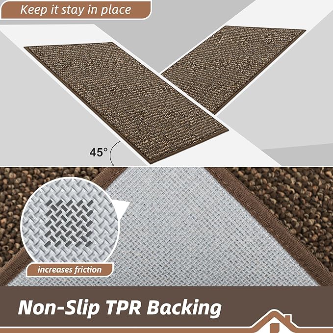 BEQHAUSE Kitchen Rugs 32"x48", Non-Slip Kitchen Mats for Floor, Super Absorbent and Stain Resistant Kitchen Rugs, Machine Washable Rugs for Kitchen, Hallway, Laundry & Sink, Brown