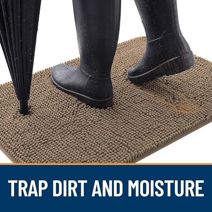 OLANLY Dog Door Mat for Muddy Paws 32x20, Absorbs Moisture and Dirt, Absorbent Non-Slip Washable Doormat, Quick Dry Chenille Mud Mat for Dogs, Entry Indoor Entryway Carpet for Inside Floor, Tan