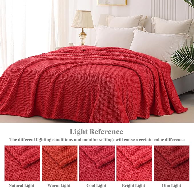 Whale Flotilla Extra Large Fuzzy Fleece Throw Blanket for Couch, 50x70 Inch Fluffy Warm Soft Jacquard Blankets for All Season, Lightweight and Cozy, Red