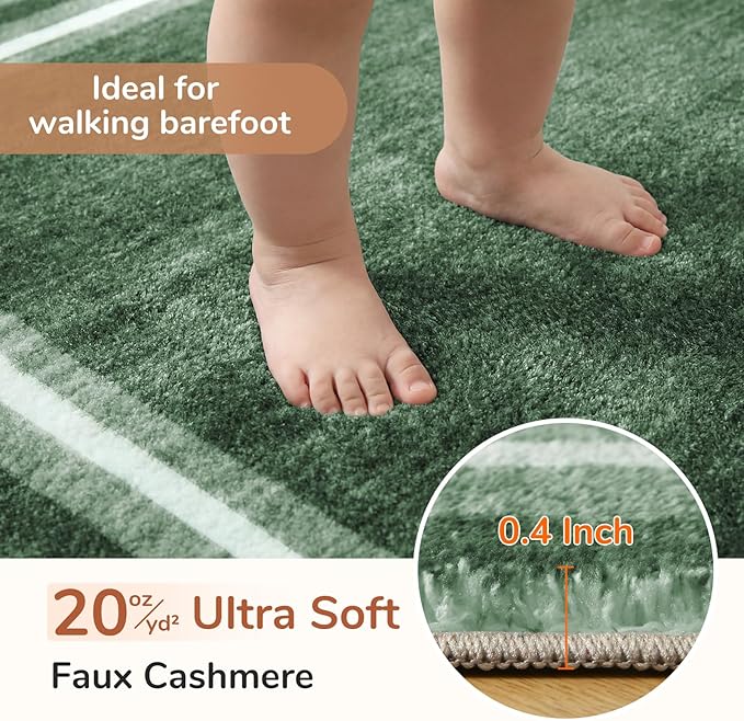 OPPODREAM Border Soft Area Rugs 6x9, Washable Green Rug with Non Slip Backing, 6 x 9 Faux Cashmere Low-Pile 6x9 Carpet