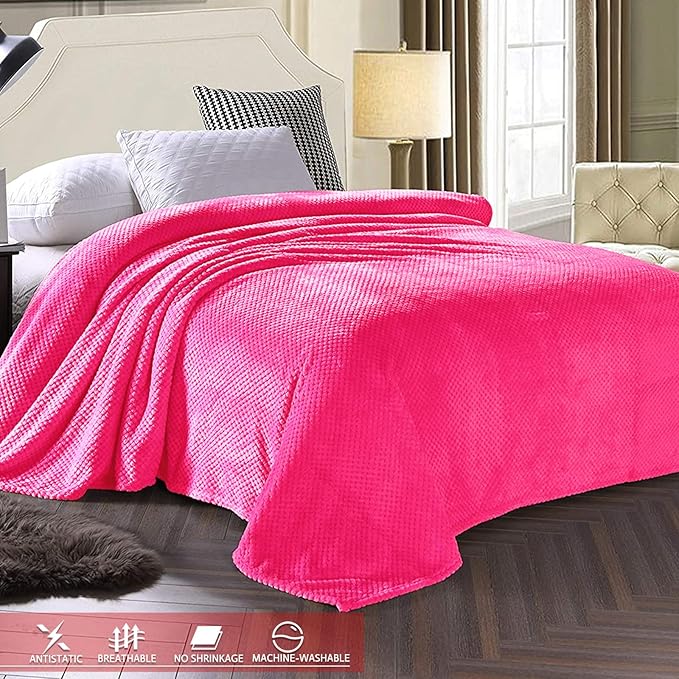 Exclusivo Mezcla Fleece Throw Blanket Extra Large, Super Soft and Warm Blankets for Couch, Sofa and Bed Waffle Textured, Cozy, Fuzzy and Lightweight (Hot Pink, 50x70 Inches)