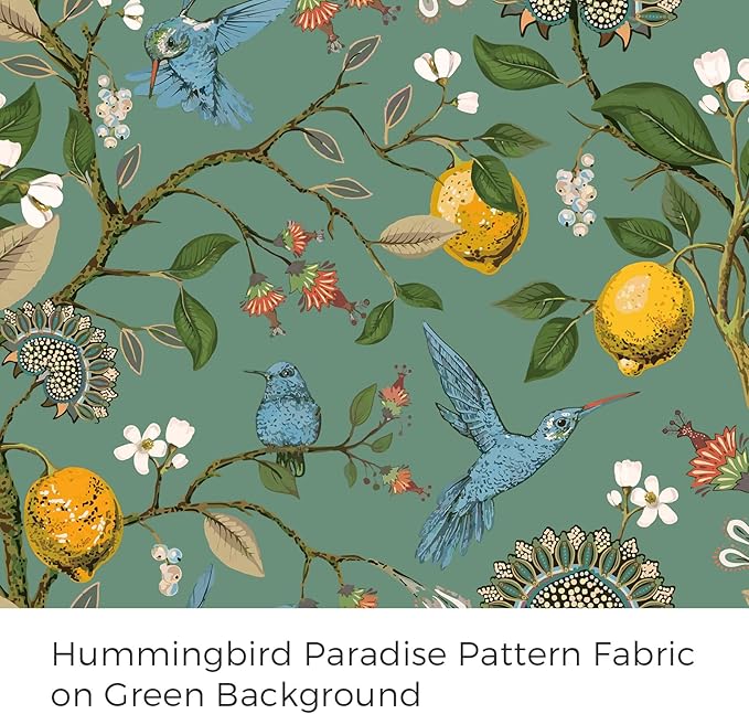 Topfinel 60 Inches Long Custom Sage Green Luxury Curtains for Living Room Bedroom, Blackout Vintage Victorian Curtains Floral Lemon Hummingbird Printed Grommet Drape 60 Inch Length