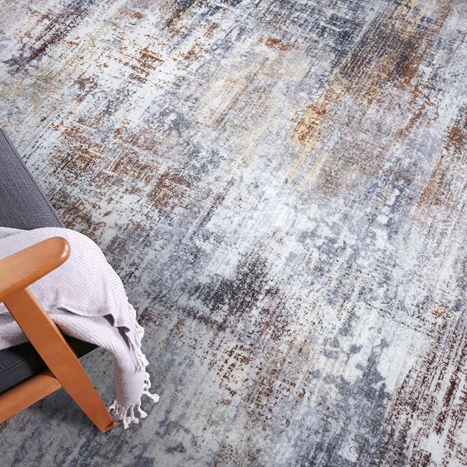 IOHOUZE Abstract Runner Rug 2x6 Ft Washable Runners for Hallways, Non Slip Kitchen Runner Soft Printed Faux Wool Entryway Runner Indoor, Modern Abstract Floor Carpet for Hall Bedroom, Orange Grey