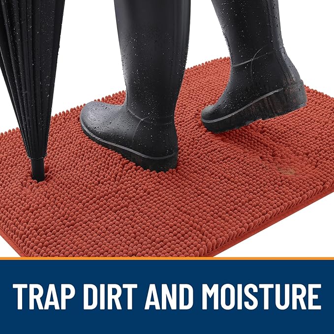 OLANLY Dog Door Mat for Muddy Paws 47x17, Absorbs Moisture and Dirt, Absorbent Non-Slip Washable Doormat, Quick Dry Chenille Mud Mat for Dogs, Entry Indoor Entryway Carpet for Inside Floor, Maple Red