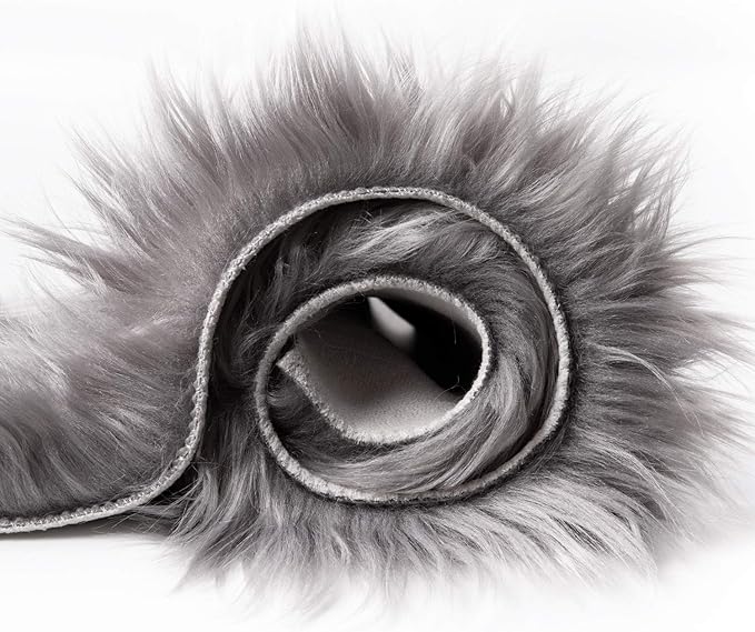Ashler Faux Fur Rug, Fluffy Shaggy Area Rug Ultra Soft 3 x 3 Feet Round Fur Rug, Grey Fuzzy Rug Machine Washable Shag Rug, Nursery Decor Throw Rugs for Bedroom, Kids Room, Living Room
