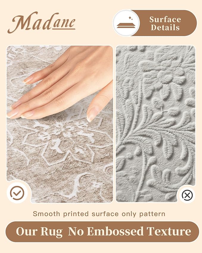 Madane 9x12 Area Rugs for Living Room, Machine Washable Rug with Non-Slip Backing, Soft Vintage Large Area Rug, Floral Print Floor Carpet for Bedroom Dining Room (9 x 12, Brown/Sand)