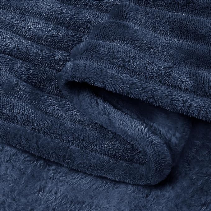 BEDELITE Fleece Blanket Twin Size – 3D Ribbed Jacquard Soft and Warm Decorative Fuzzy Blankets – Cozy, Fluffy, Plush Lightweight Throw Blankets for Couch, Bed, Sofa(Navy Blue, 60x80 inches)