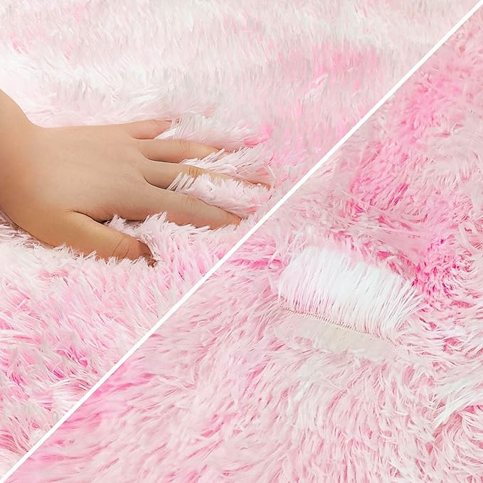Tie-Dye Pink Rug for Living Room 5x8ft Fluffy Modern Shag Area Rug Mat Bedside Throw Rug for Bedroom Kids Room Boys Teens Nursery Baby Dorm Office Home Decor Aesthetic Soft and Cozy Carpets