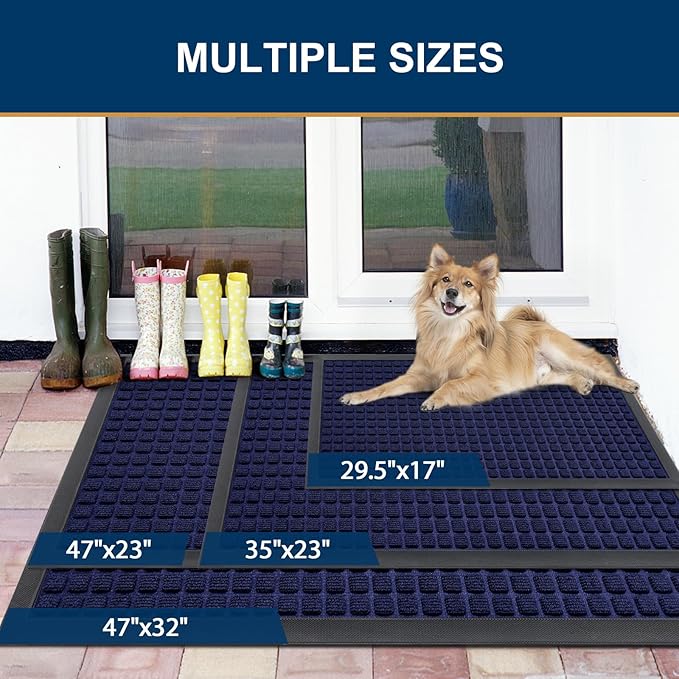 Smiry Front Door Mat Outside Entrance, Heavy Duty Natural Rubber Doormat, Non Slip, Trap Dirt and Moisture, Easy Clean, Low Profile Welcome Floor Mats for Indoor Outdoor Entry, 71x23 Inch, Navy Blue