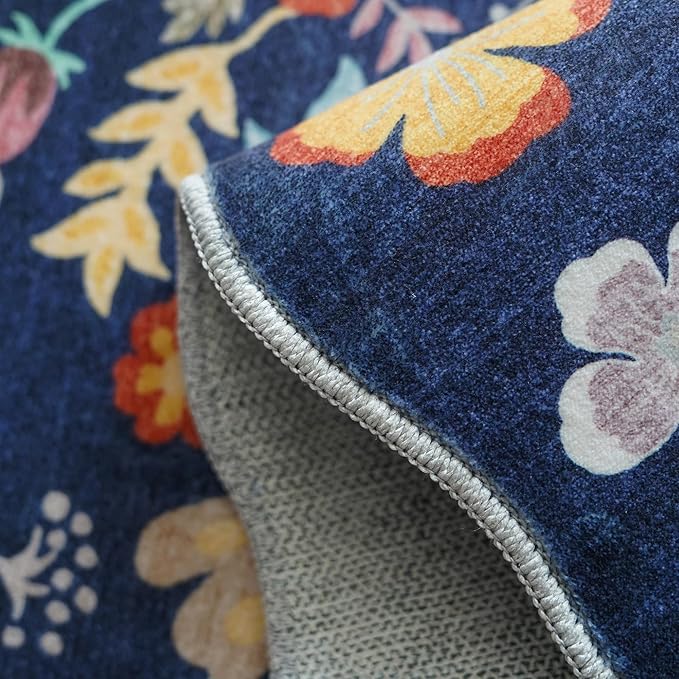 Washable 2'6x12 Hallway Runner Rug: Entryway Non Slip Floral Rug Farmhouse Soft Stain Resistant Carpet for Kitchen Bathroom Bedroom Low Pile Pet Friendly Floor Mat for Living Room(2'6x12/Purple)