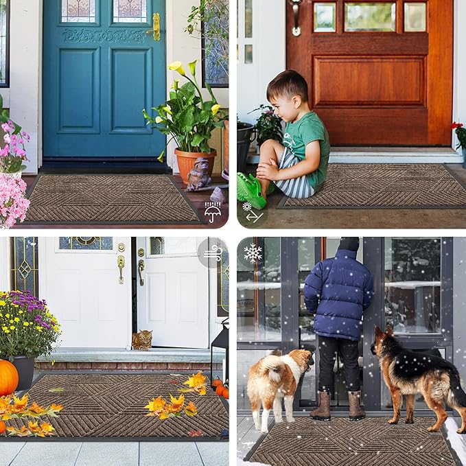 Smiry Front Door Mat Outside Entrance, Heavy Duty Sturdy Natural Rubber Doormat, Trap Dirt and Moisture, Easy Clean Low Profile Welcome Floor Mats for Indoor Outdoor Entry, 47x23 Inch, Brown