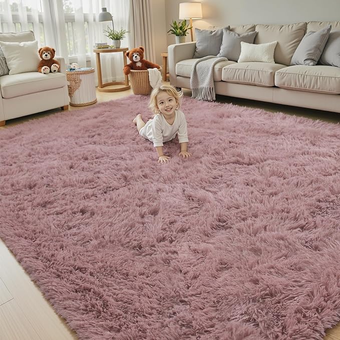 Area Rugs 9x12 Living Room, Shaggy Carpet Soft Plush Furry Bedside Rug Large Area Rugs for Bedroom Kids Girls Boys Home Decor Anti Slip(9 x 12, Blush)