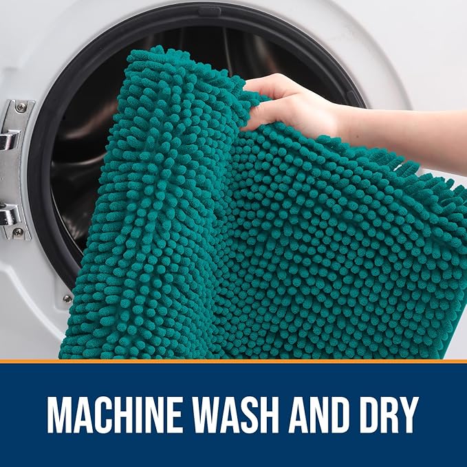 OLANLY Dog Door Mat for Muddy Paws 59x20, Absorbs Moisture and Dirt, Absorbent Non-Slip Washable Doormat, Quick Dry Chenille Mud Mat for Dogs, Entry Indoor Entryway Carpet for Inside Floor, Lake Blue