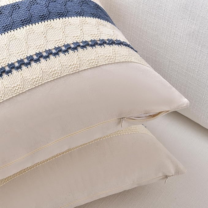 Fancy Homi Set of 1 Dusty Blue Vintage Decorative Throw Pillow Covers 18x18 Inch for Couch Bed Sofa Chair Bedroom, Rustic Retro Square Cushion Case, Modern Farmhouse Boho Living Room Decor Indoors
