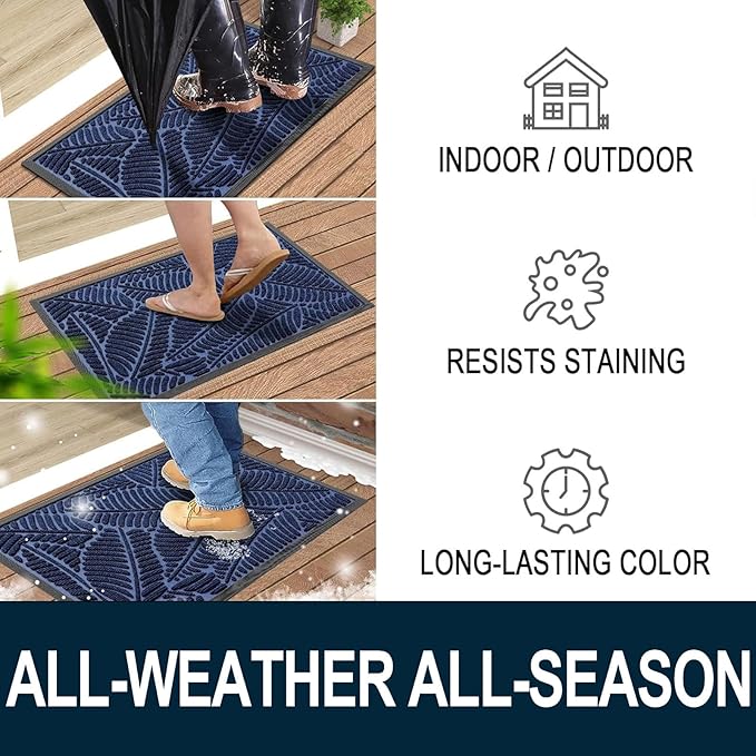 Colorxy Waterproof Doormat, Sturdy Natural Rubber Front Indoor Mat, Non Slip Low Profile Indoor Outdoor Door Mats, Stain and Fade Resistant Floor Mat, Easy Clean Patio Entrance Mat, 36''x24'', Navy