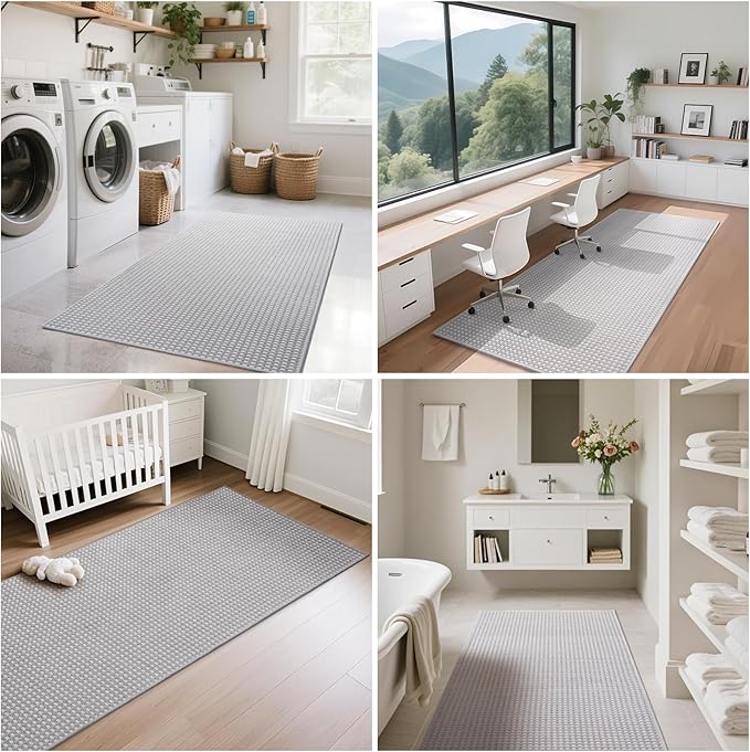 YDKGL Boho Washable Area Rugs 6x9 ft, Non Slip Area Rug for Living Room, Braided Office Rugs Bedroom Rug Woven Washable Indoor Floor Carpets for Office Dining Bedroom Living Room, Easy to Clean, Gray