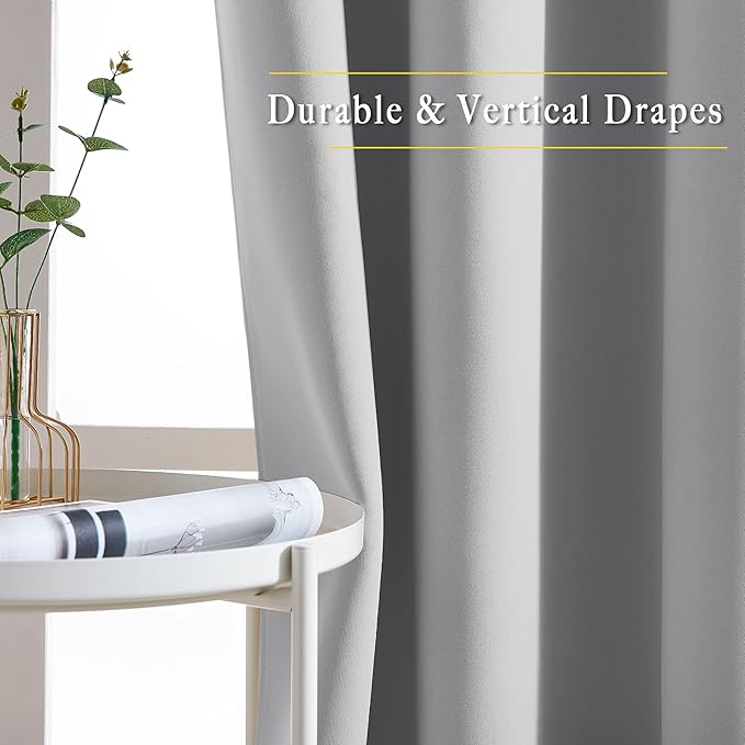 NICETOWN Room Darkening Silver Grey Curtains for Living Room - Solid Thermal Insulated Sound Reducing Grommet Curtains Drapes for Bedroom/Patio (2 Panels, W66 x L84)