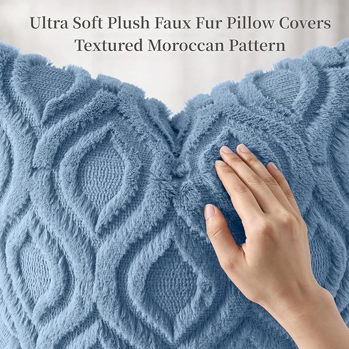 decorUhome Throw Pillow Covers 16x16 Inch Set of 2, Soft Plush Faux Wool Bluen Solid Couch Pillow Covers, Accent Farmhouse Neutral Square Pillow Cases for Sofa Bed Living Room