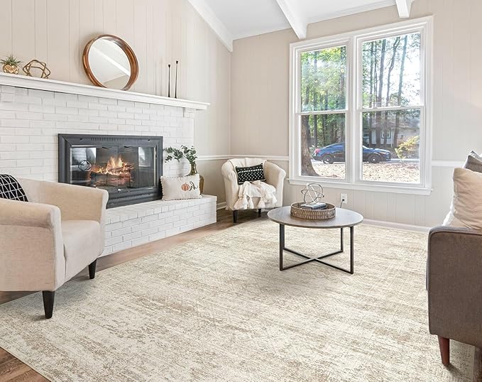 5x8 Area Rug Living Room Rugs - Washable Neutral Modern Abstract Soft Thin Rug Indoor Floor No Slip Rug Carpet for Bedroom Under Dining Table Home Office Decor - Beige/Brown