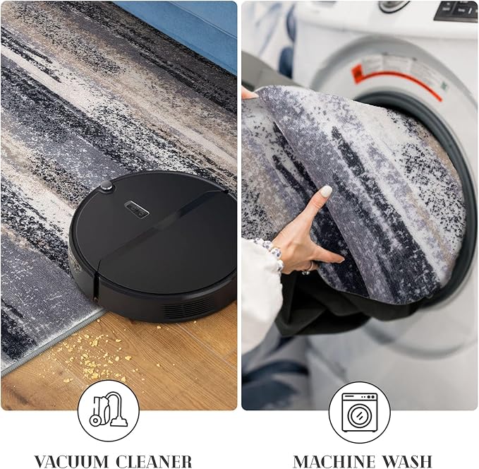 Lansny Modern Abstract Hallway Runner Rug, Grey Black Multi Washable Kitchen Runner Non-Slip Soft 2x8 Runner Rug Thin Print Faux Wool Carpet for Entryway Bedroom Laundry Room Indoor Home Decor