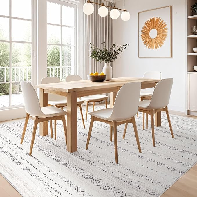 Nakagishi 7x10 Area Rug Living Room: Washable Boho Large Neutral Soft Farmhouse Modern Rugs Stain Resistant Moroccan Non-Slip Indoor Floor Carpet for Bedroom Nursery Playroom Office Dining Room- Gray