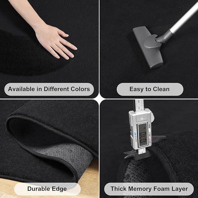 Amearea Black Round Area Rugs 5ft Washable Circle Rugs for Bedroom Living Room, Fluffy Indoor Thickened Memory Foam Rug, Non Slip Minimalist Circular Carpet for Kids Boys Girls Dorm Nursery Room Decor