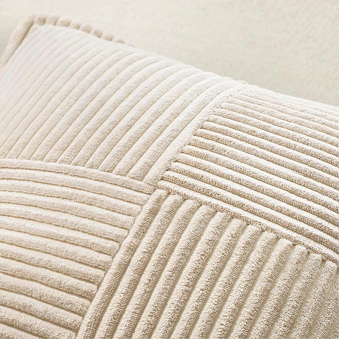 MIULEE Decorative Euro Sham Throw Pillow Covers for Couch Bed Livingroom 26x26 Inch Set of 2 Beige Boho Accent Throw Pllows Broadside Striped Patchwork Soft Corduroy Pillowcases