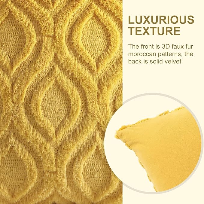 decorUhome Summer Throw Pillow Covers 26x26 Inch Set of 2, Soft Plush Faux Wool Mustard Yellow Solid Couch Pillow Covers, Accent Euro Sham Farmhouse Square Pillow Cases for Sofa Bed Living Room