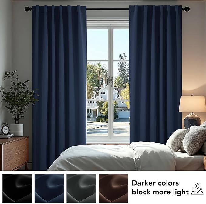 Deconovo Blackout Curtains, Thermal Insulated, W52 x L108 2 Panels, Back Tab, Machine Washable, Room-Darkening Drapes for Bedroom/Living Room Navy Blue