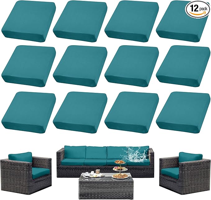 Outdoor Cushion Covers Set,12PCS Patio Furniture Couch Seat Slipcovers, Replacement for Sofa Sectional Chair(Cover，Only)