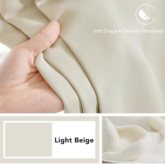 Deconovo Blackout Curtains, Thermal Insulated, W70 x L108 2 Panels, Back Tab, Machine Washable, Room-Darkening Drapes for Bedroom/Living Room Light Beige